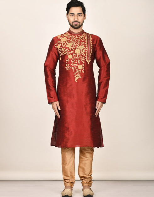 Maroon Kurta Dhupion Silk Payjama