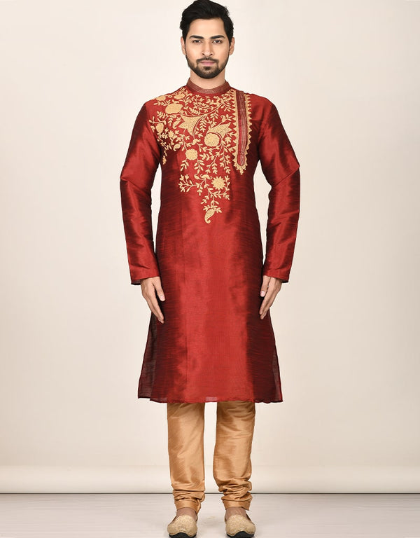 Maroon Kurta Dhupion Silk Payjama