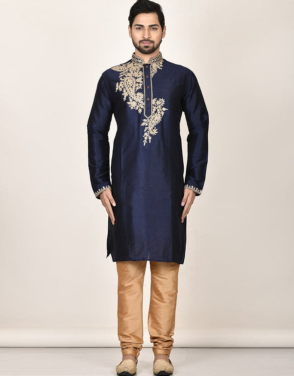 Navy Blue Kurta Dhupion Silk Payjama