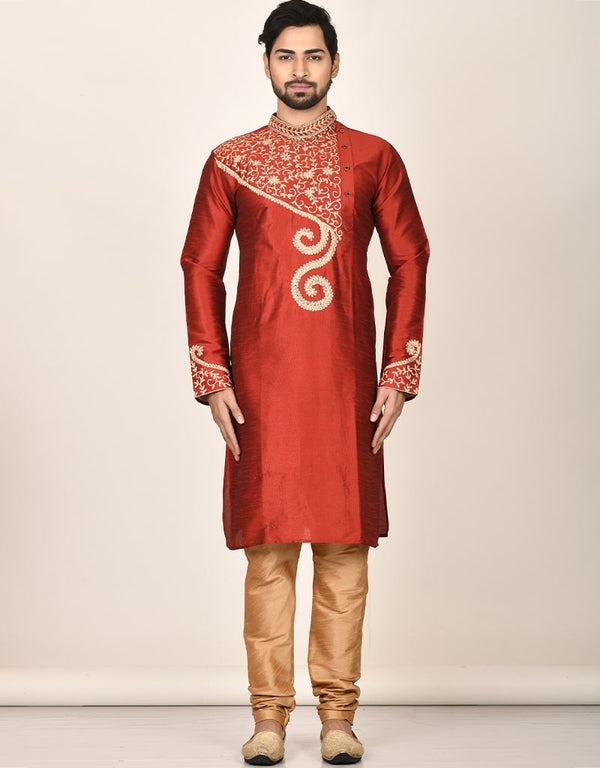 Maroon Kurta Dhupion Silk Payjama