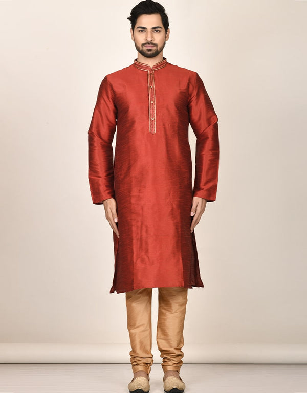 Maroon Kurta Dhupion Silk Payjama