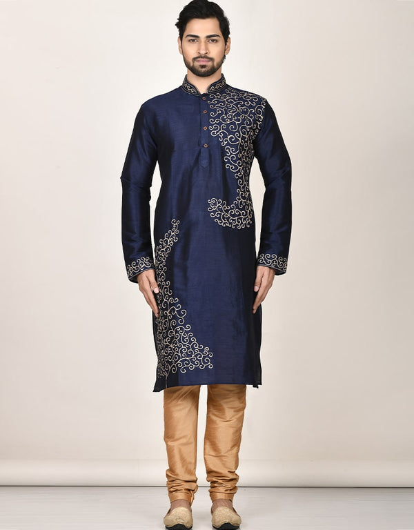 Navy Blue Kurta Dhupion Silk Payjama