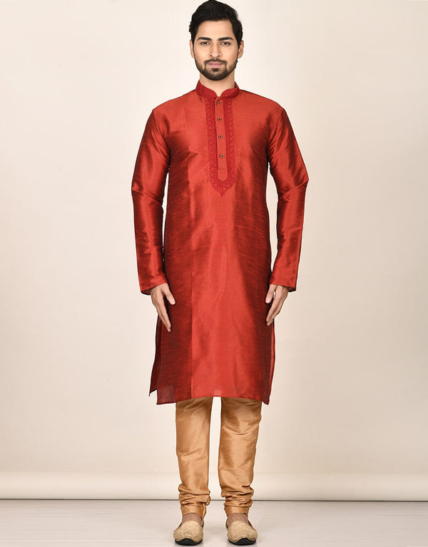 Maroon Kurta Dhupion Silk Payjama