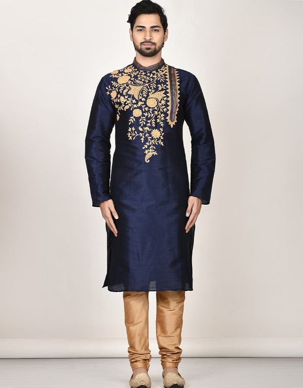 Navy Blue Kurta Dhupion Silk Payjama