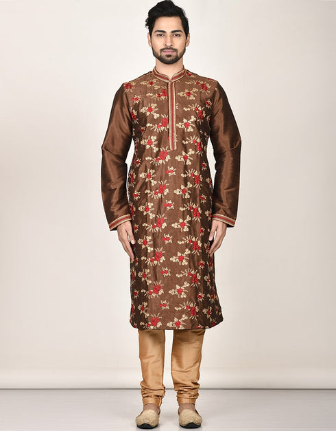 Brown Kurta Dhupion Silk Payjama