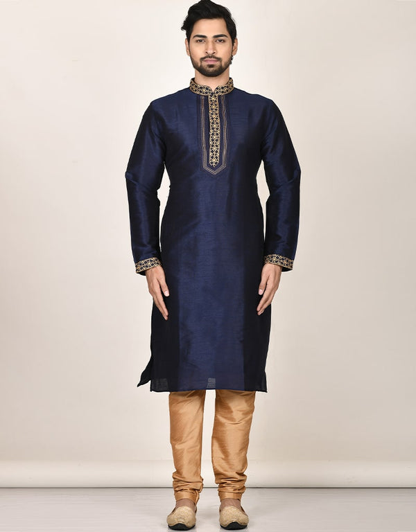 Navy Blue Kurta Dhupion Silk Payjama