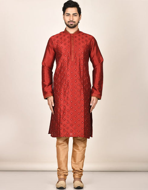 Maroon Kurta Dhupion Silk Payjama