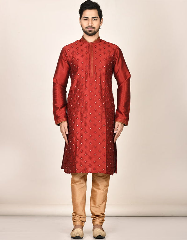Maroon Kurta Dhupion Silk Payjama