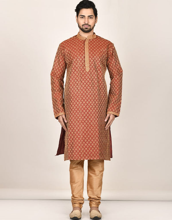 Rust Kurta Dhupion Silk Payjama