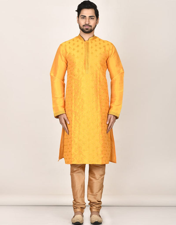 Mustard Kurta Dhupion Silk Payjama