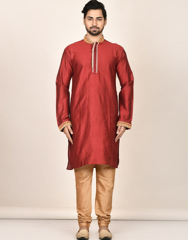 Maroon Kurta Dhupion Silk Payjama
