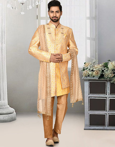 Gold Kurta Jacquard Churidar