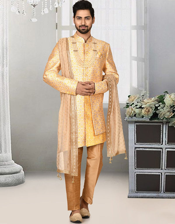 Gold Kurta Jacquard Churidar