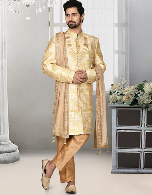 Gold Kurta Jacquard Churidar