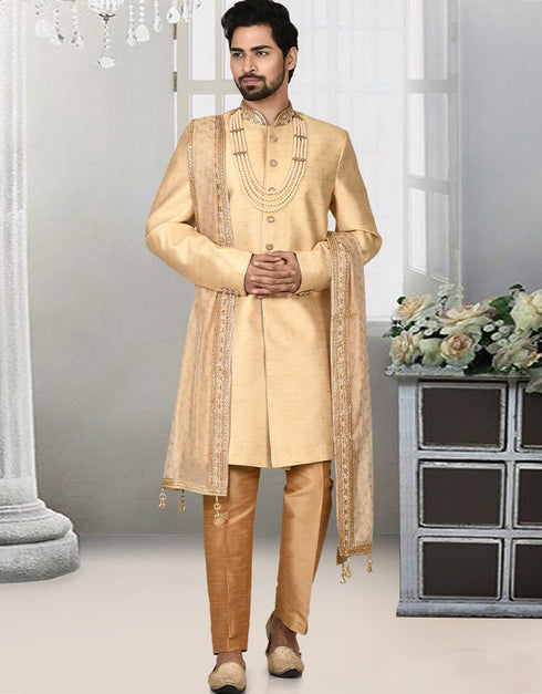 Gold Kurta Jacquard Churidar