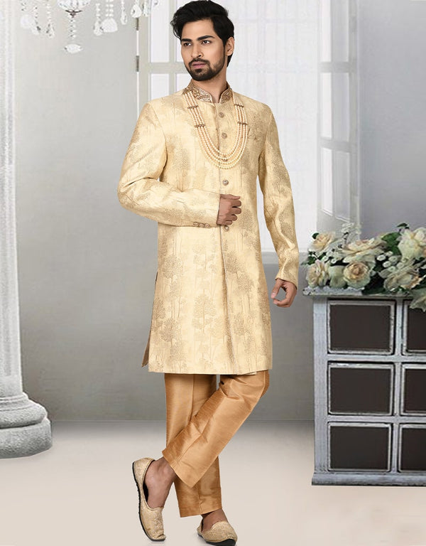 Gold Kurta Jacquard Churidar