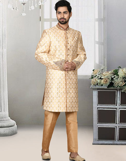 Cream Kurta Jacquard Churidar