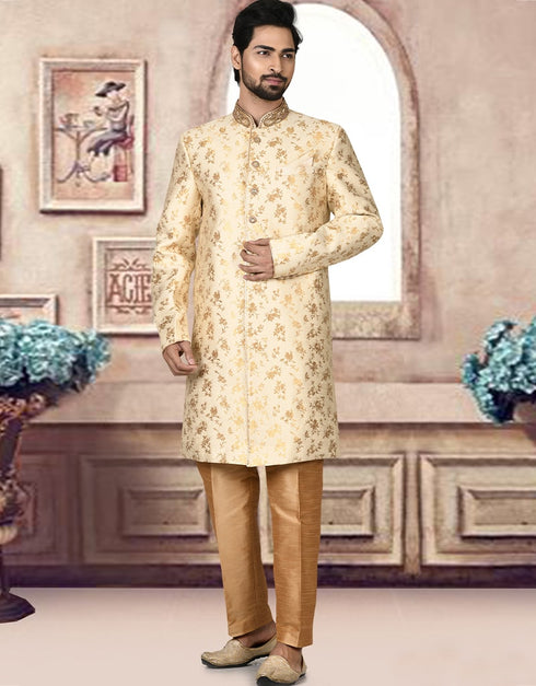 Light Gold Kurta Jacquard Churidar