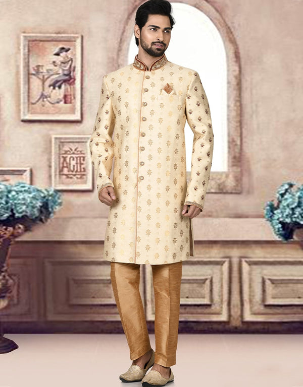 Light Gold Kurta Jacquard Churidar