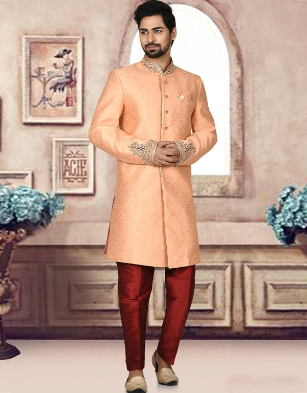 Light Orange Kurta Jacquard Churidar
