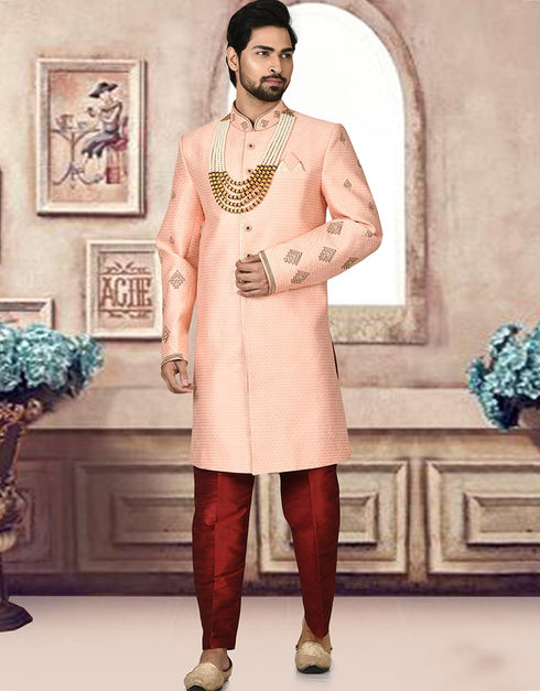 Light Pink Kurta Jacquard Churidar
