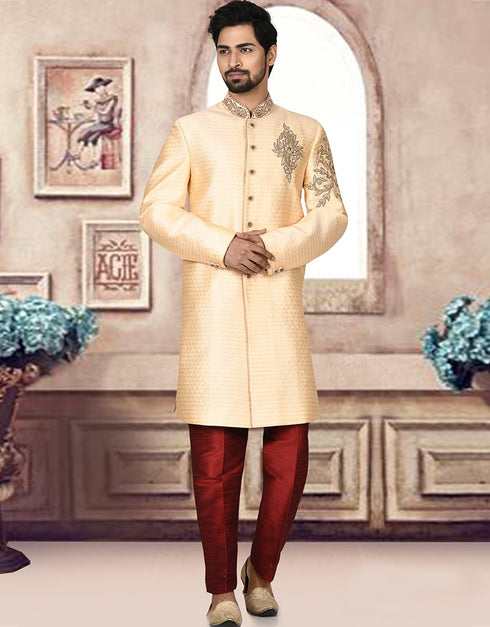 Light Gold Kurta Jacquard Churidar