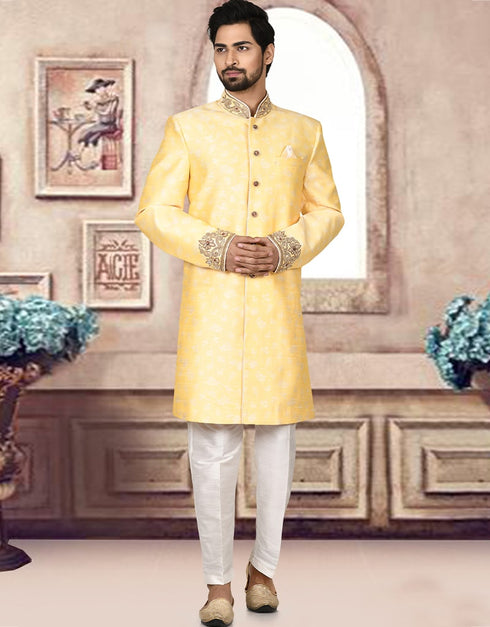 Light yellow Kurta Jacquard Churidar
