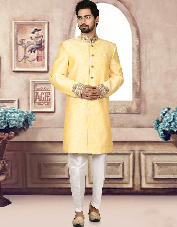 Light yellow Kurta Jacquard Churidar