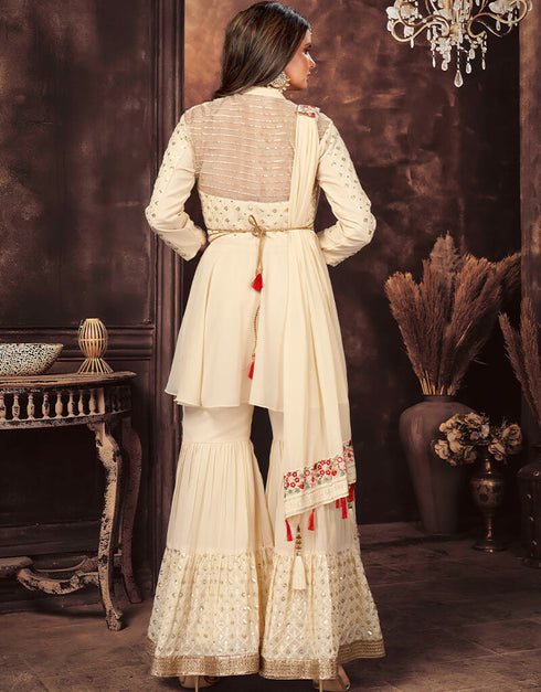 Beige Georgette Sharara Suit Back View