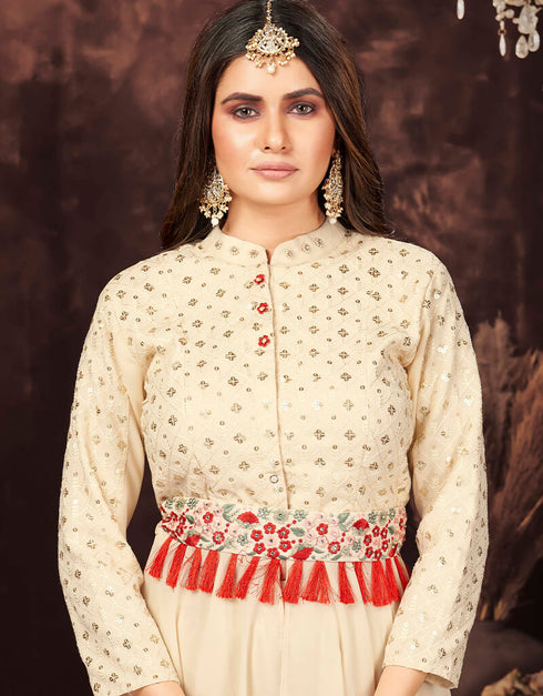 Beige Georgette Sharara Suit Salwar Kameez