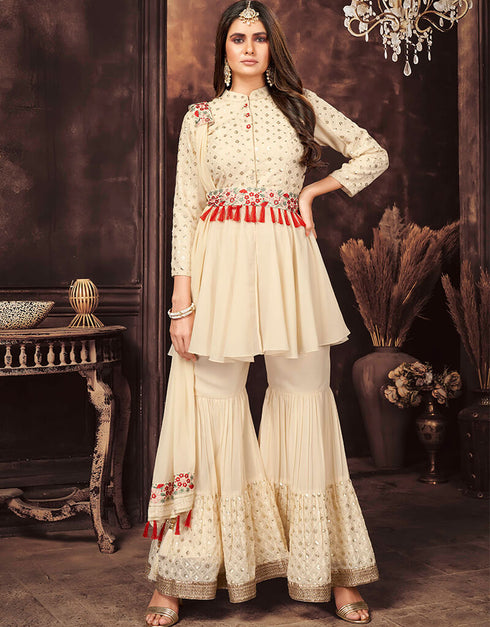 Beige Georgette Sharara Suit