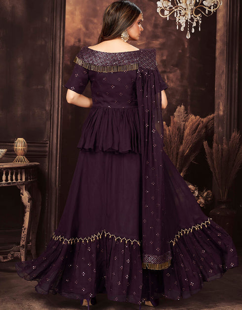 Purple Georgette Lehenga Suit Back View