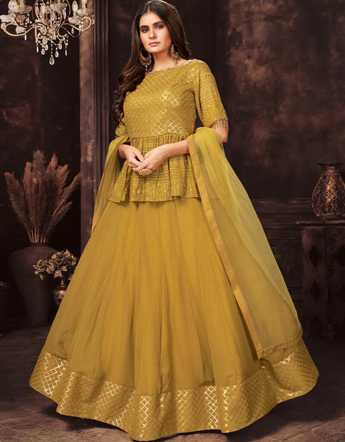Yellow Georgette Lehenga Suit Closure View