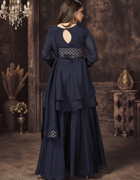 Blue Chinon Sharara Suit Back View