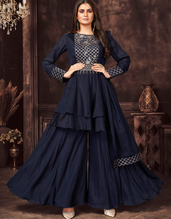 Blue Chinon Sharara Suit