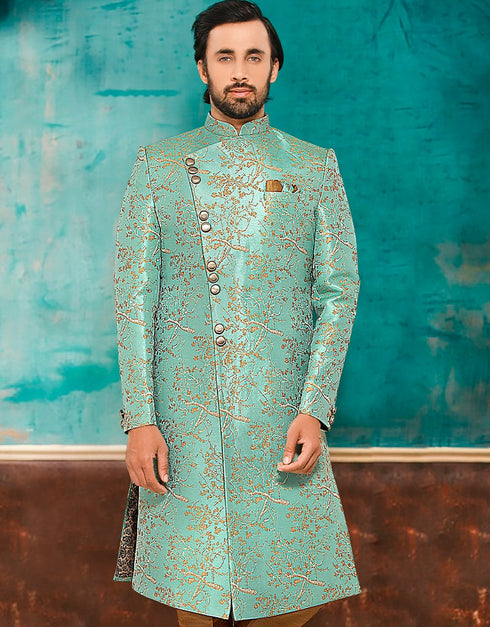 Green Kurta Brocade Chudidar Closure View