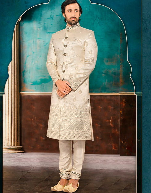 Beige Kurta Brocade Chudidar