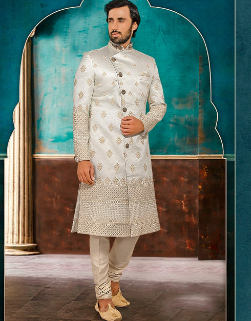 White Kurta Brocade Chudidar