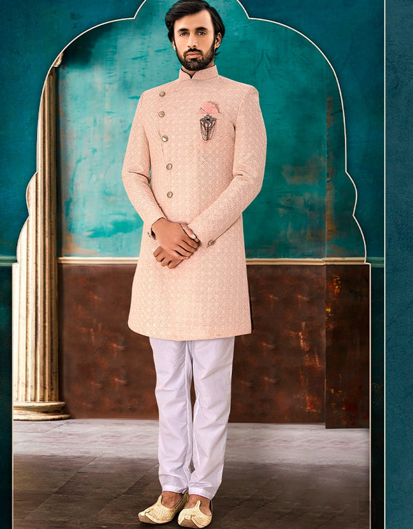 Pink Kurta Lucknowi-Jacquard Chudidar