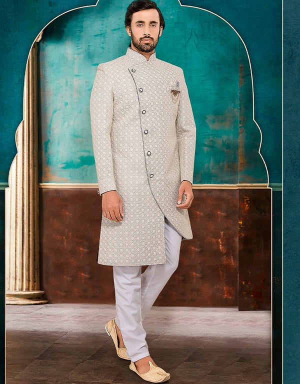 White Kurta Lucknowi-Jacquard Chudidar