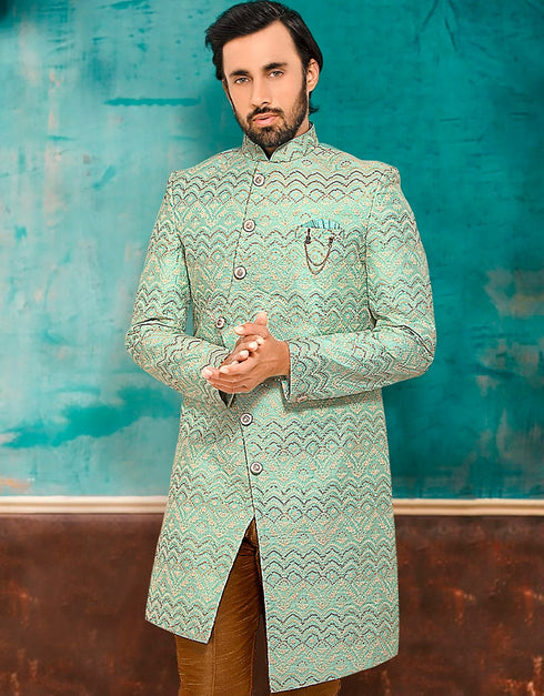 Green Kurta Lucknowi-Jacquard Pant Closure View
