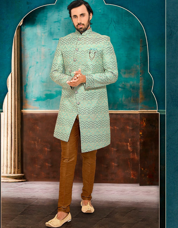 Green Kurta Lucknowi-Jacquard Pant