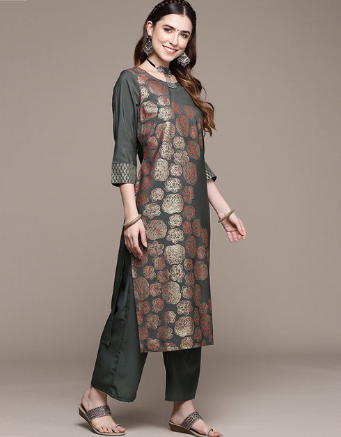 Green Crepe Palazzo Straight Closure View