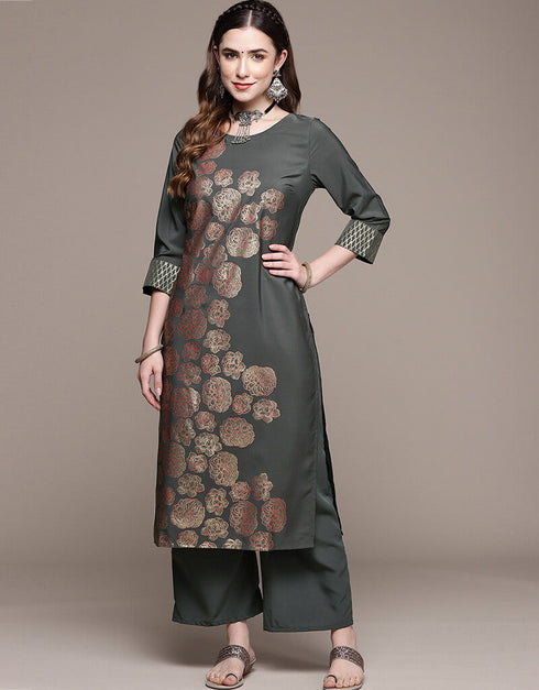 Green Crepe Palazzo Straight