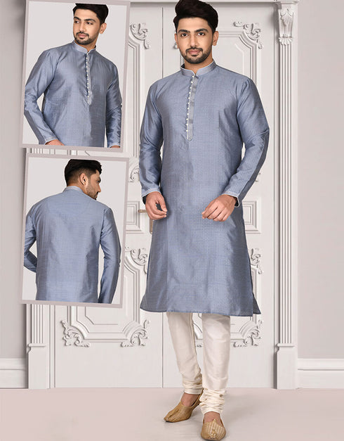 Grey Kurta Brocade Churidar