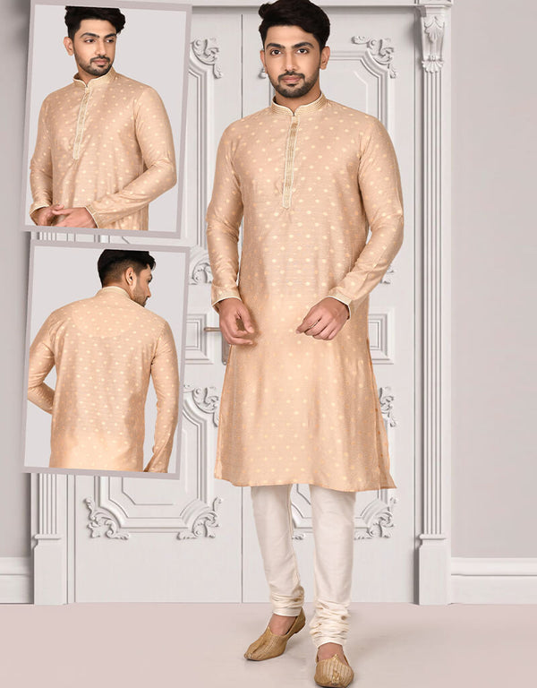 Cream Kurta Brocade Churidar