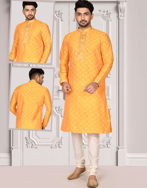 Yellow Kurta Brocade Churidar