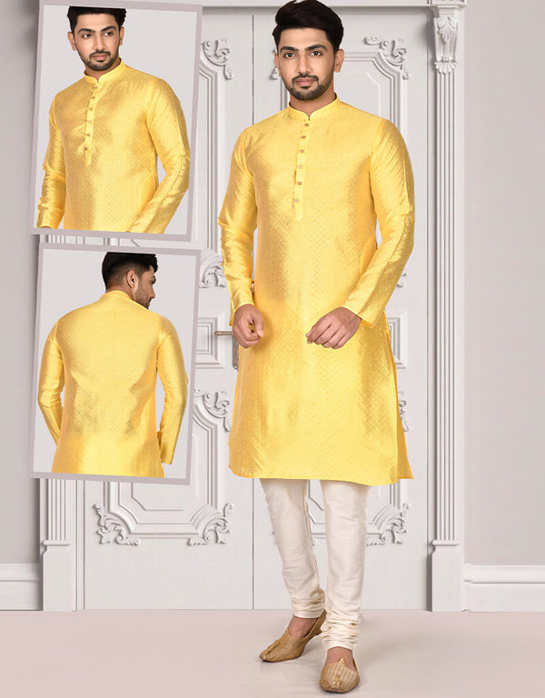 Yellow Kurta Brocade Churidar