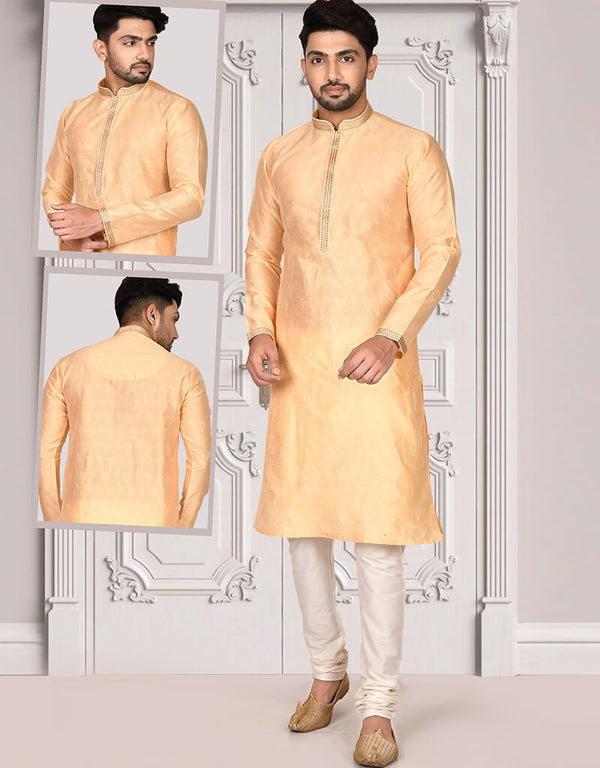 Light Peach Kurta Brocade Churidar