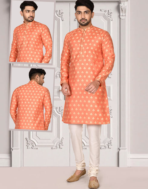 Peach Kurta Brocade Churidar